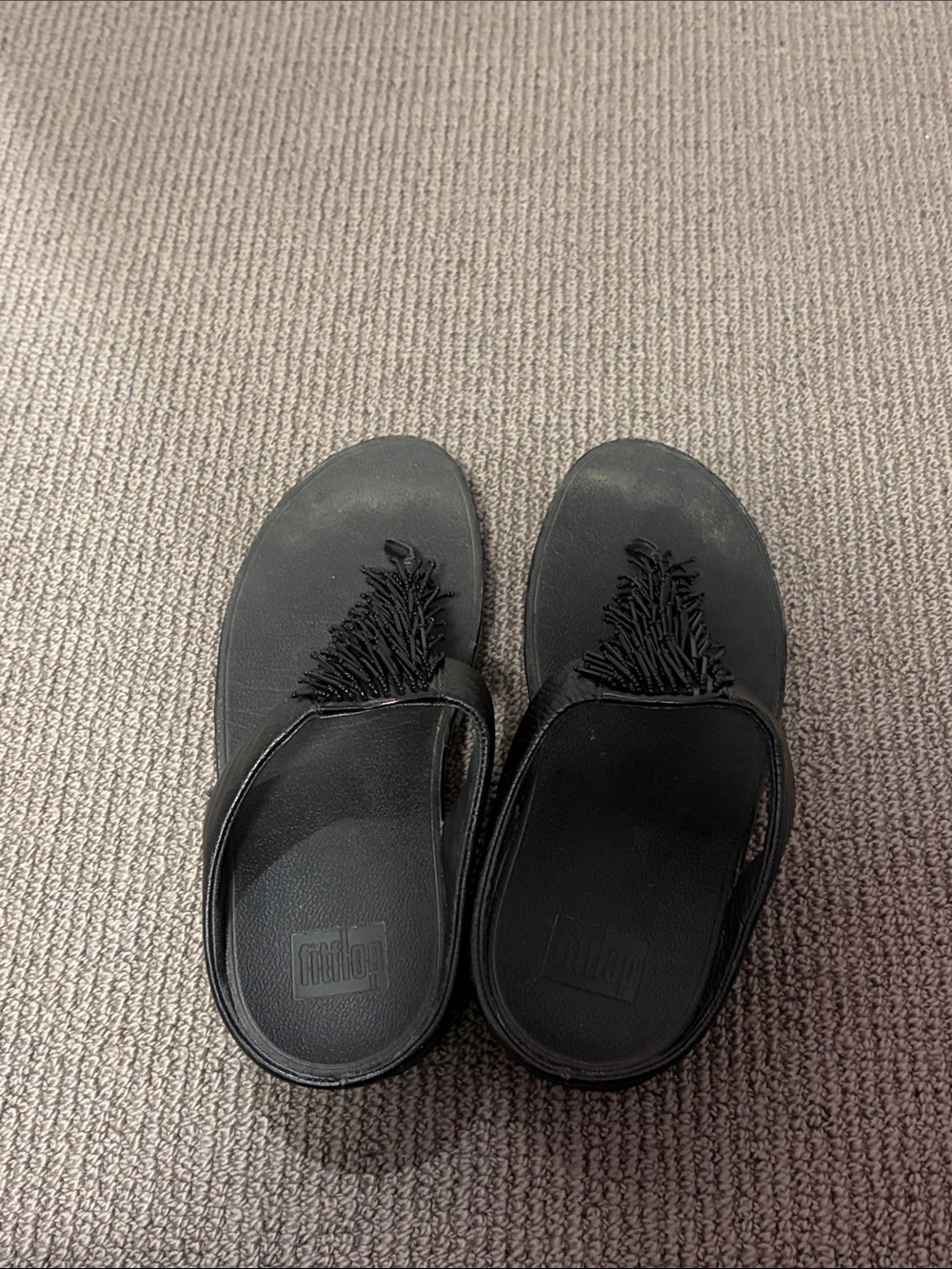 Fitflop Black Women's Fringe Toe-Post Sandals